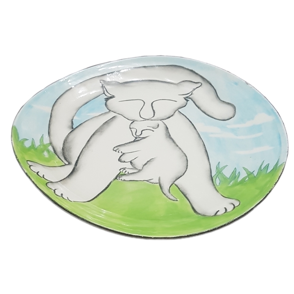 Vintage Signed Studio Pottery Cat Kitten 12" Hand Painted Ceramic Plate - Picture 5 of 7